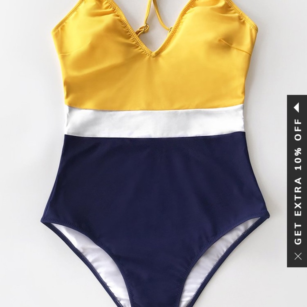 Colorblock V-Neck One Piece Swimsuit